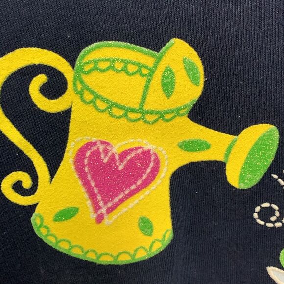 Vintage Pleasant Shade Navy Watering Can Daisy Glitter SS T-Shirt Size XL - Picture 10 of 10
